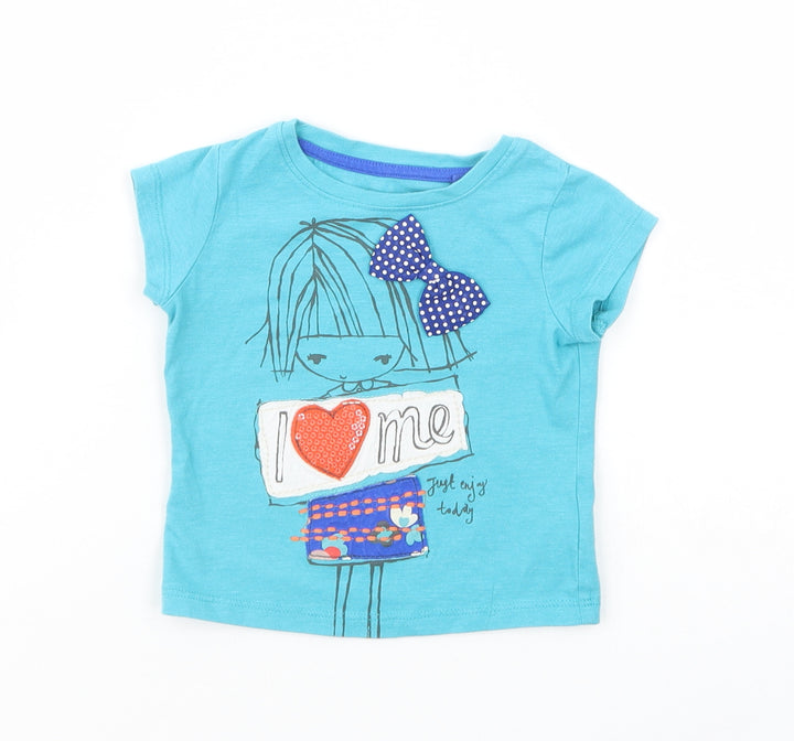 NEXT Baby Blue Cotton Pullover T-Shirt Size 6-9 Months Crew Neck Pullover - I Love Me