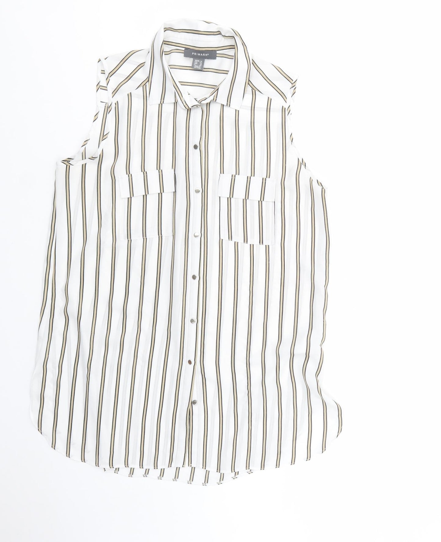 Primark Womens White Striped Polyester Tunic Button-Up Size 14 Collared
