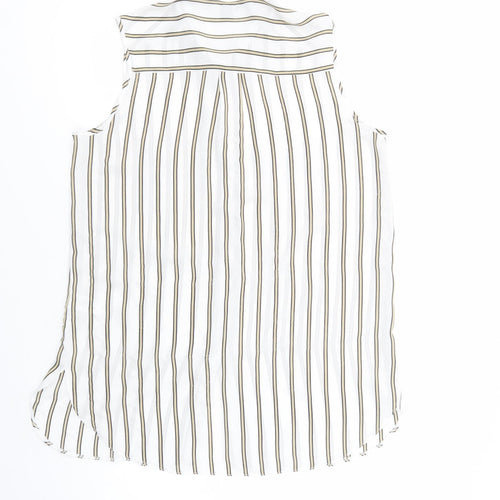 Primark Womens White Striped Polyester Tunic Button-Up Size 14 Collared