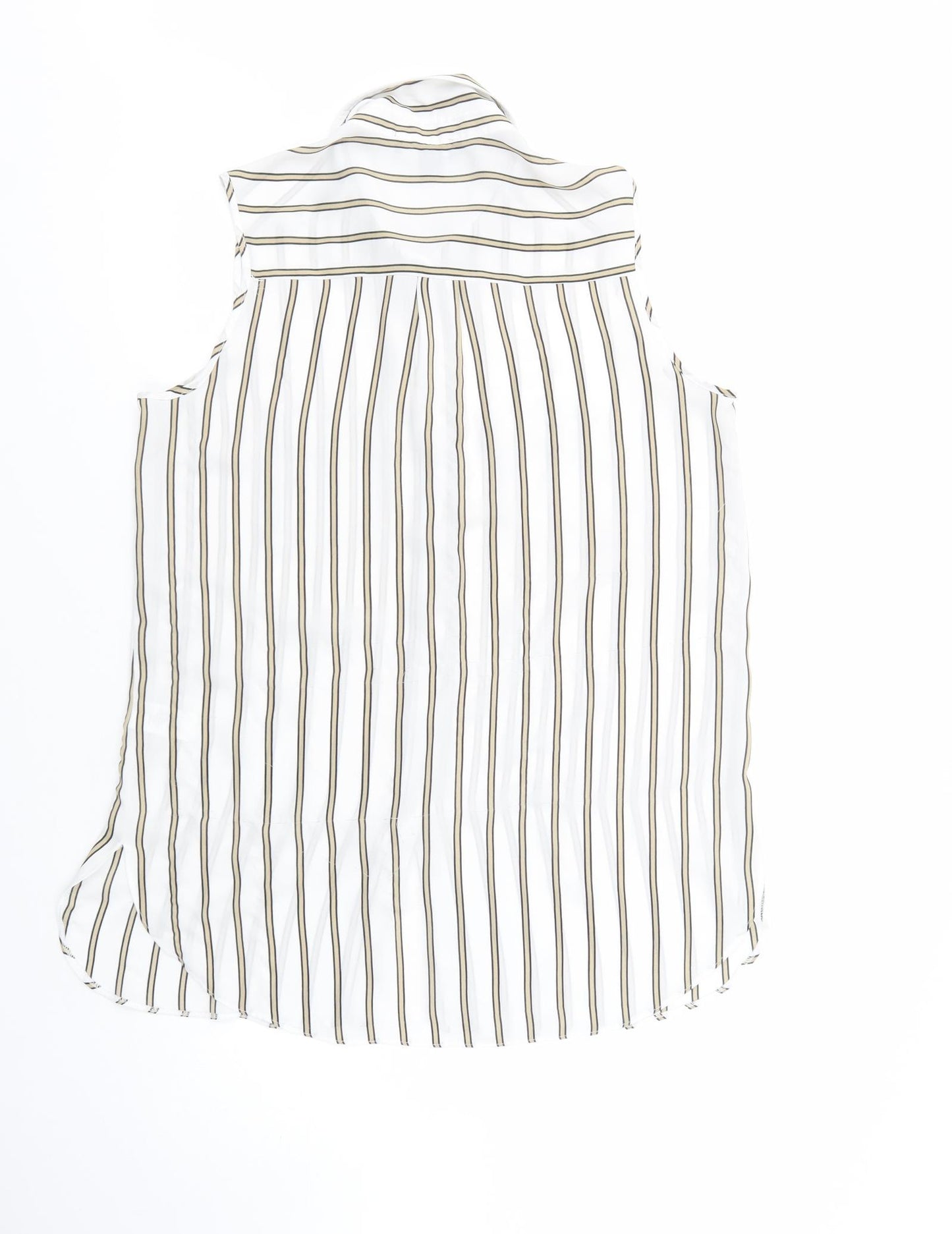 Primark Womens White Striped Polyester Tunic Button-Up Size 14 Collared
