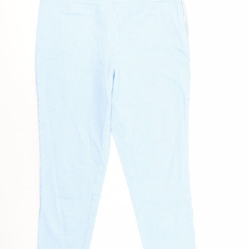 Savida Womens Blue Striped Cotton Cropped Trousers Size 10 L25 in Regular Zip
