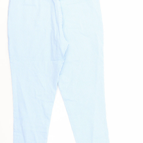 Savida Womens Blue Striped Cotton Cropped Trousers Size 10 L25 in Regular Zip
