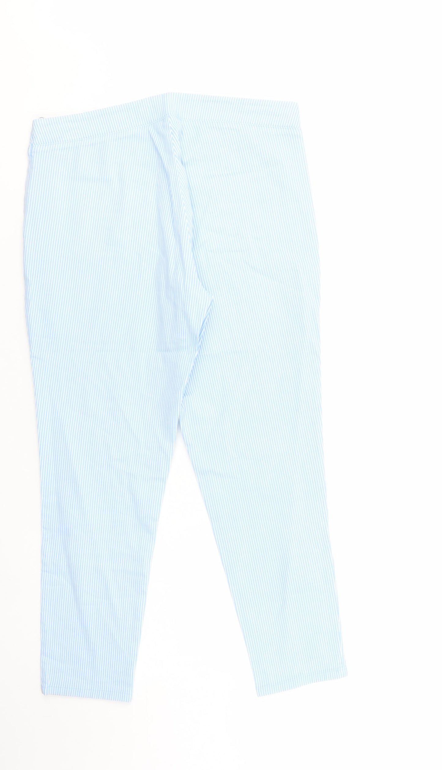 Savida Womens Blue Striped Cotton Cropped Trousers Size 10 L25 in Regular Zip