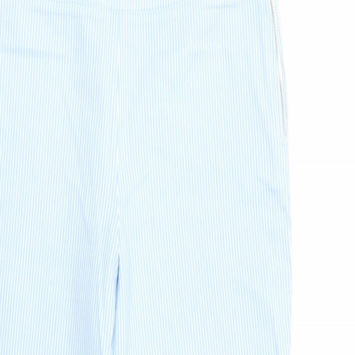 Savida Womens Blue Striped Cotton Cropped Trousers Size 10 L25 in Regular Zip