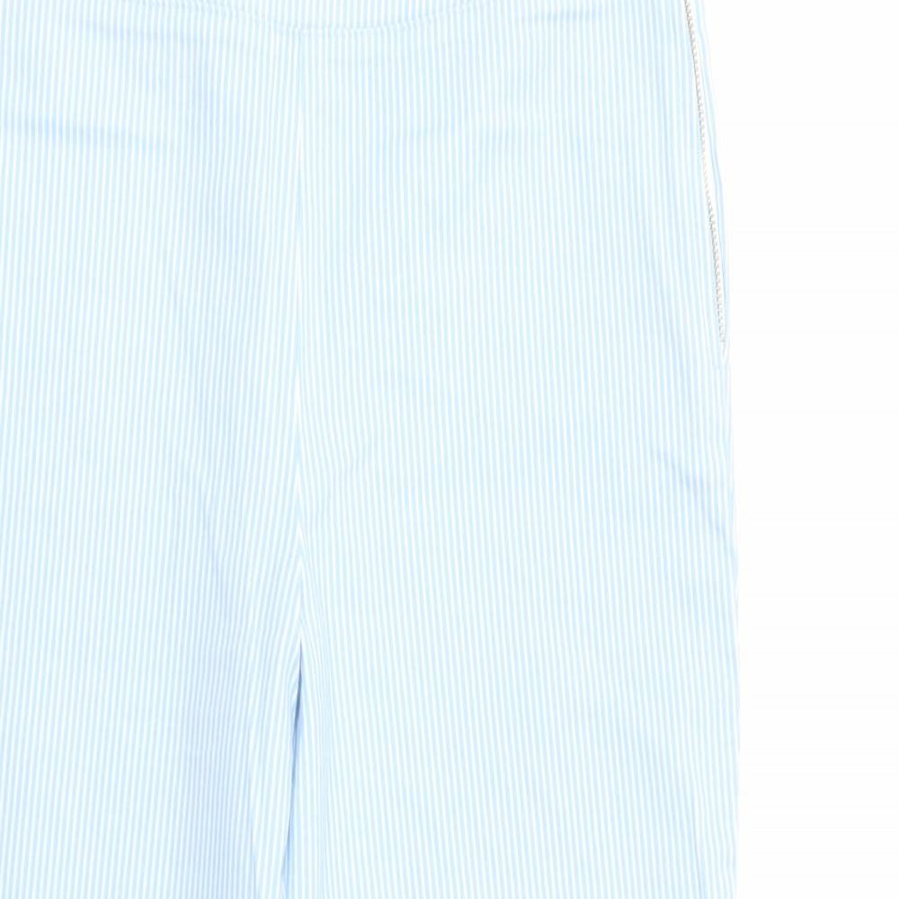 Savida Womens Blue Striped Cotton Cropped Trousers Size 10 L25 in Regular Zip