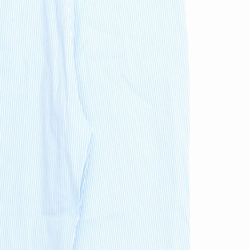 Savida Womens Blue Striped Cotton Cropped Trousers Size 10 L25 in Regular Zip