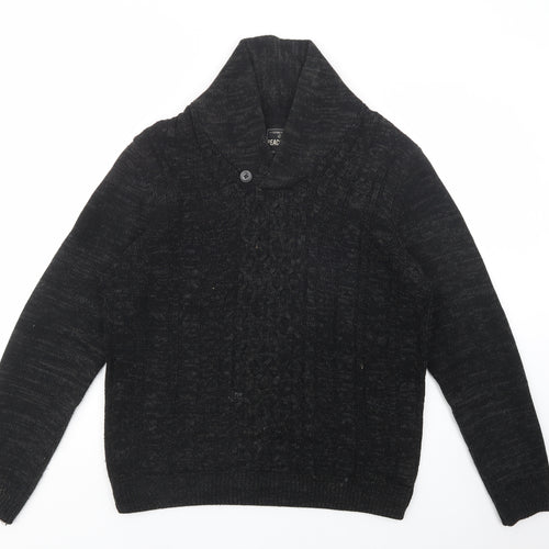 Peacocks Mens Black Collared  Acrylic Pullover Jumper Size M