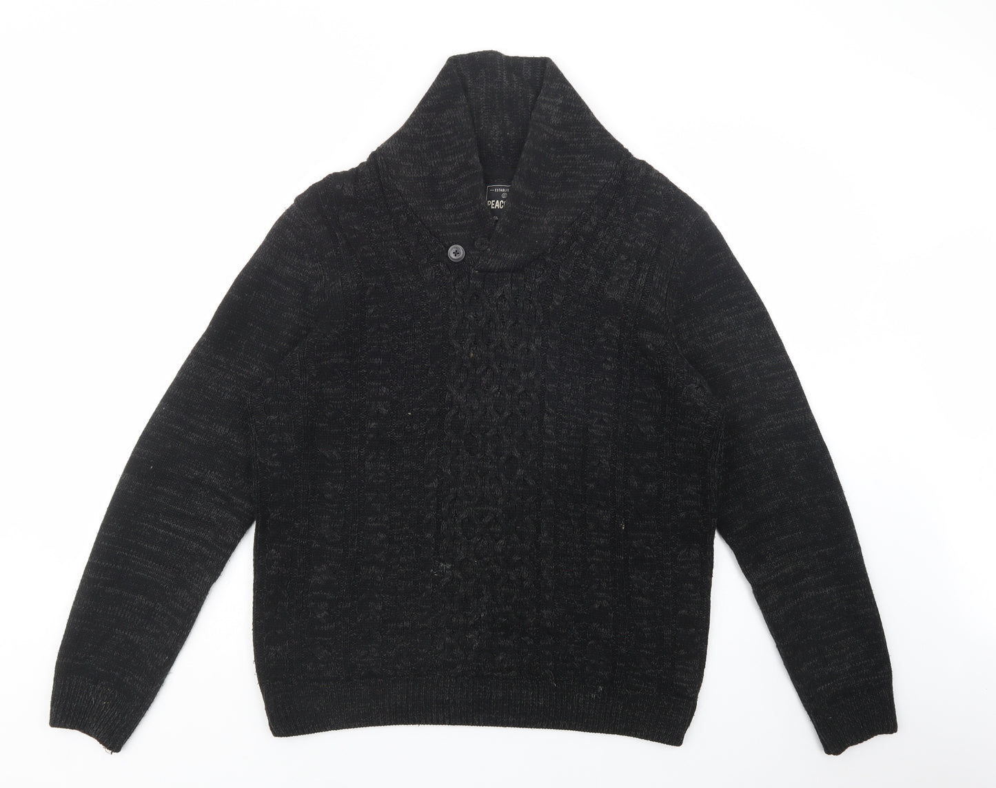 Peacocks Mens Black Collared  Acrylic Pullover Jumper Size M