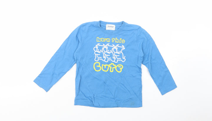 Giordano Boys Blue  Cotton Pullover T-Shirt Size 4 Years Crew Neck Pullover - Born This Cute