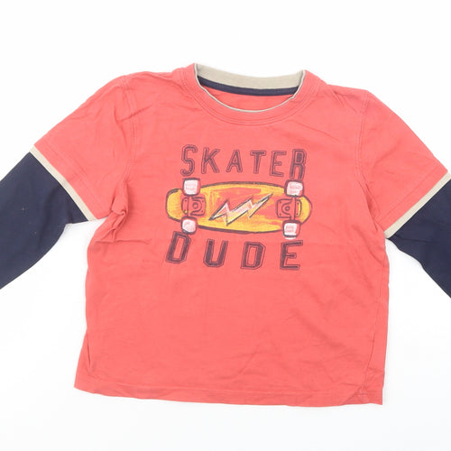 Mothercare Boys Pink  Cotton Pullover T-Shirt Size 4-5 Years Crew Neck Pullover - Skater Dude