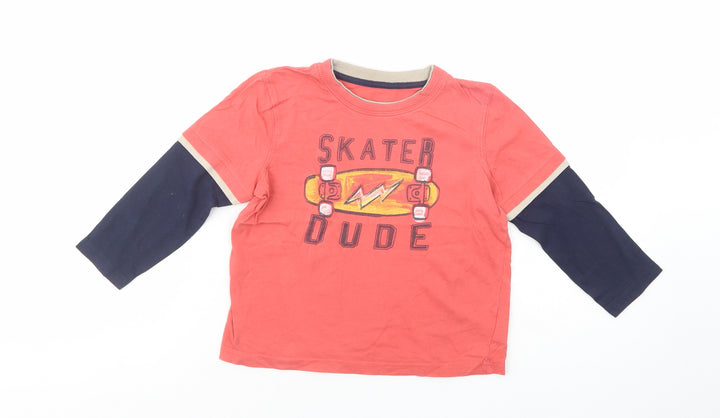 Mothercare Boys Pink  Cotton Pullover T-Shirt Size 4-5 Years Crew Neck Pullover - Skater Dude
