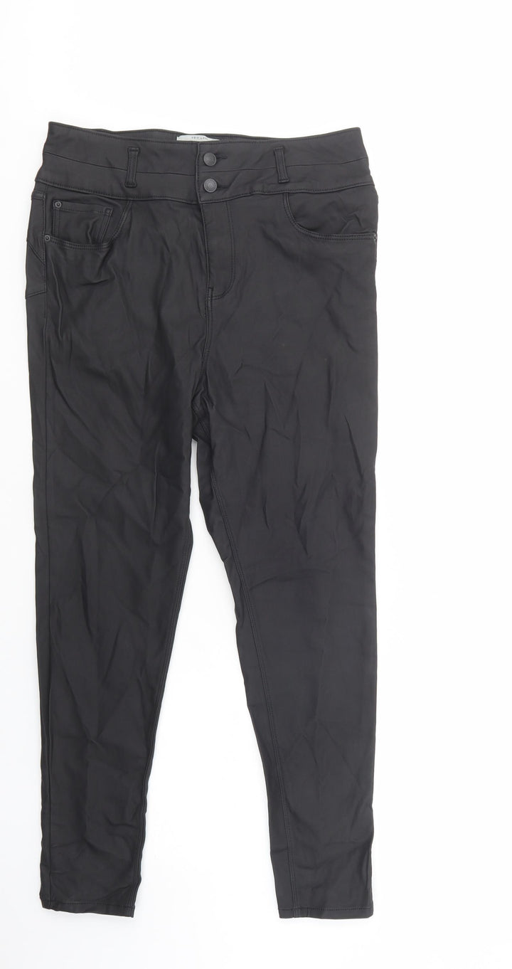 New Look Womens Black Viscose Trousers Size 16 L29 in Regular Button - Coated