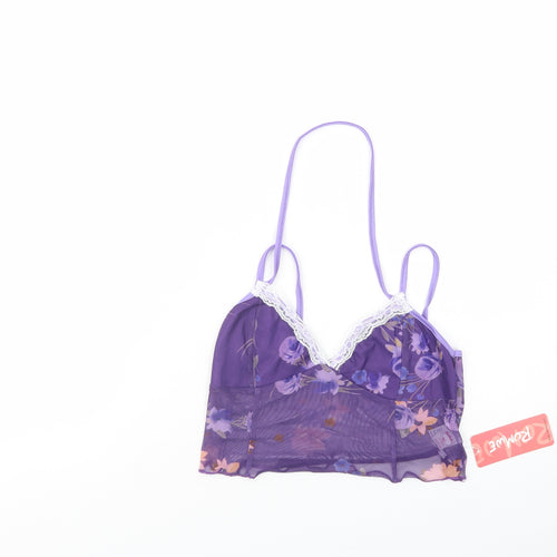 ROMWE Womens Purple Floral Polyester Cropped Tank Size M V-Neck