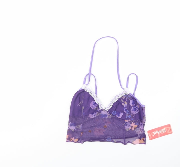 ROMWE Womens Purple Floral Polyester Cropped Tank Size M V-Neck