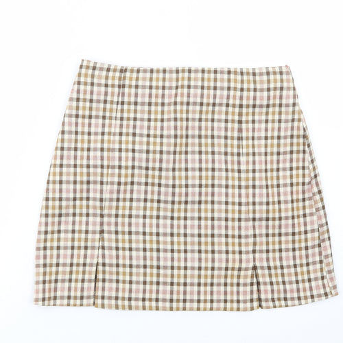 Primark Womens Beige Plaid Polyester Mini Skirt Size 10   Zip