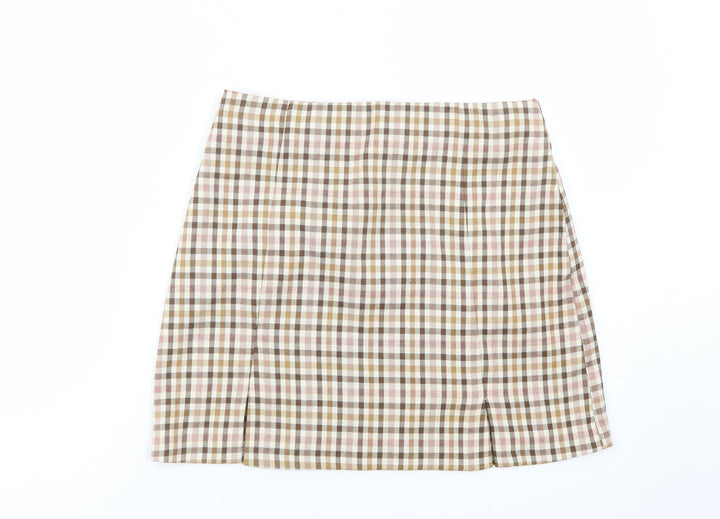 Primark Womens Beige Plaid Polyester Mini Skirt Size 10 Zip