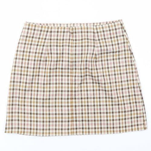Primark Womens Beige Plaid Polyester Mini Skirt Size 10   Zip