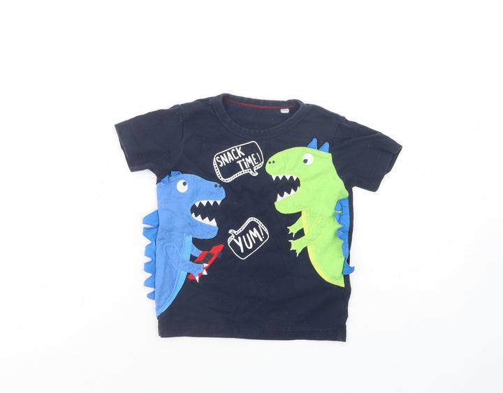 Debenhams Baby Blue  Cotton Pullover T-Shirt Size 12-18 Months Crew Neck Pullover - Dinosaurs
