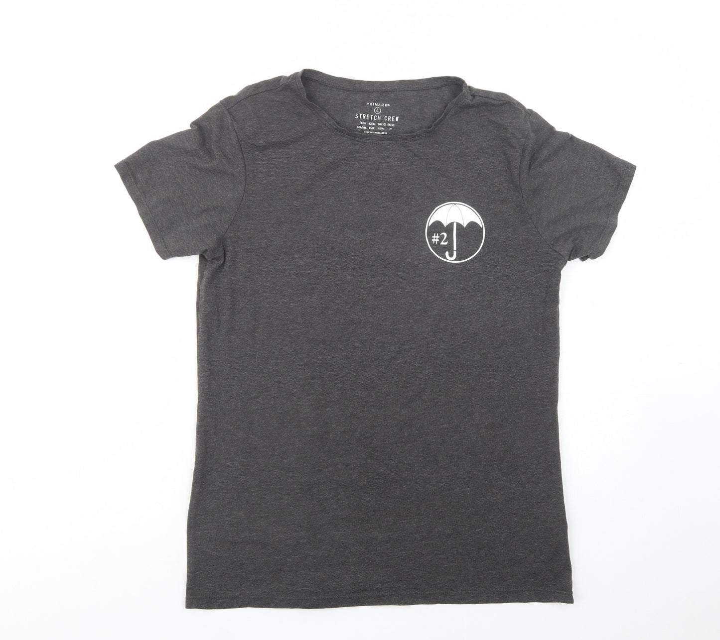 Primark Womens Grey  Cotton Basic T-Shirt Size 14 Crew Neck