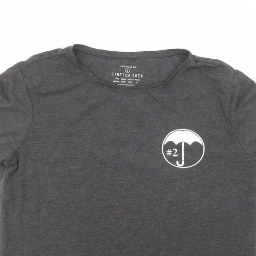 Primark Womens Grey  Cotton Basic T-Shirt Size 14 Crew Neck