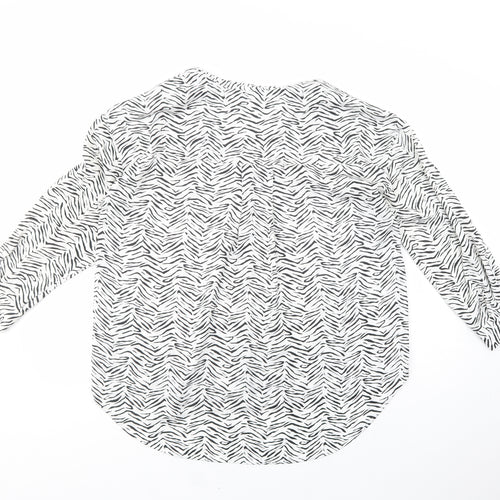 Zara Womens White Animal Print Polyester Basic Button-Up Size L Collared