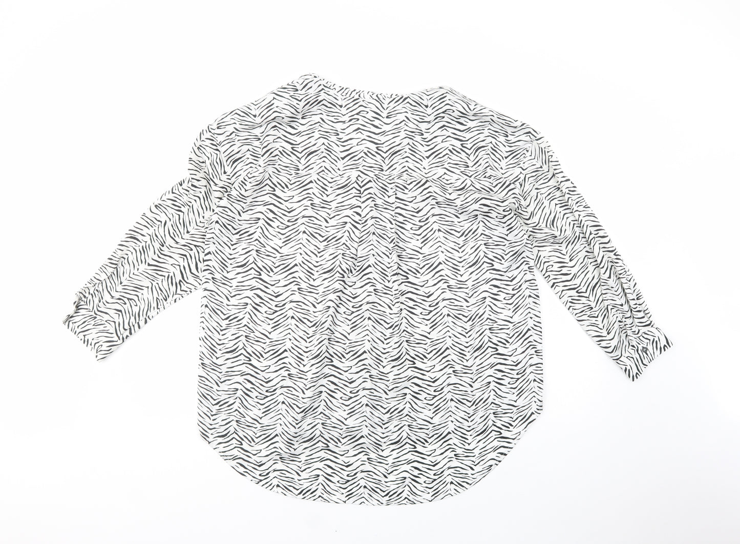 Zara Womens White Animal Print Polyester Basic Button-Up Size L Collared