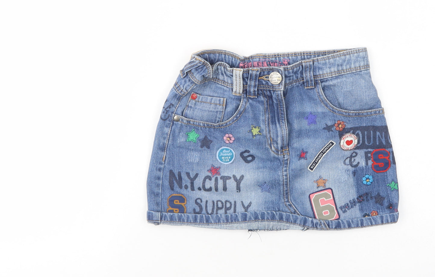 NEXT Girls Blue  Cotton Mini Skirt Size 8 Years  Regular Button