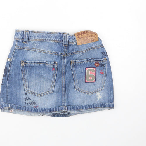 NEXT Girls Blue  Cotton Mini Skirt Size 8 Years  Regular Button