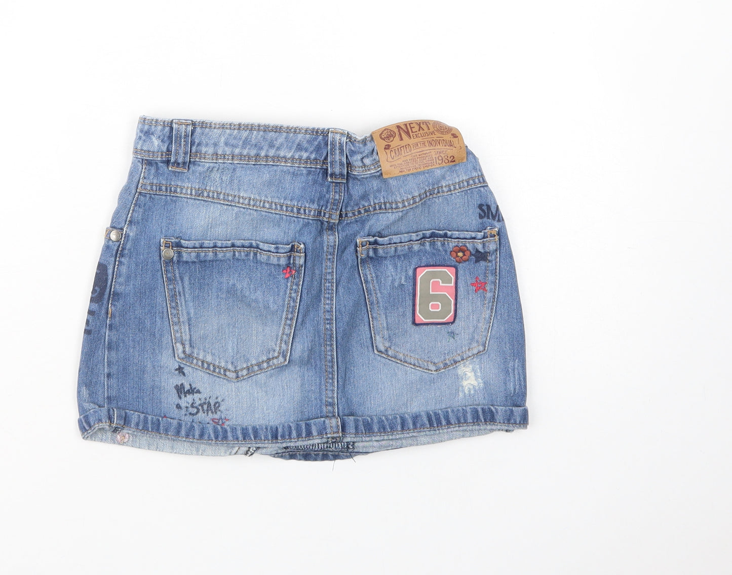 NEXT Girls Blue  Cotton Mini Skirt Size 8 Years  Regular Button