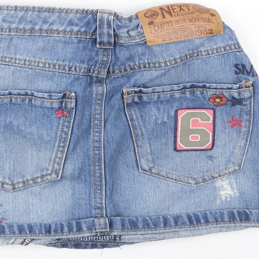 NEXT Girls Blue  Cotton Mini Skirt Size 8 Years  Regular Button
