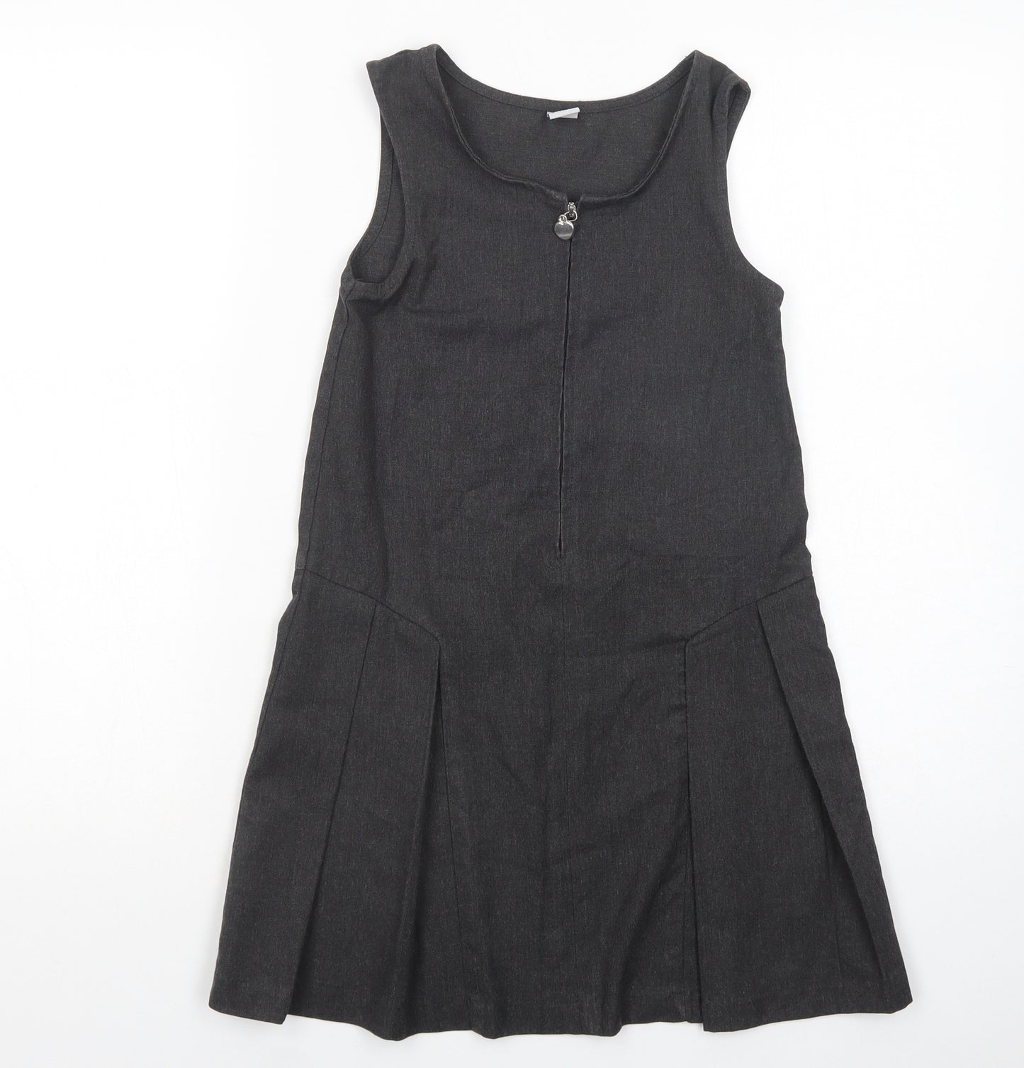 TU Girls Grey  Polyester Pinafore/Dungaree Dress  Size 8 Years  Scoop Neck Zip - School Wear