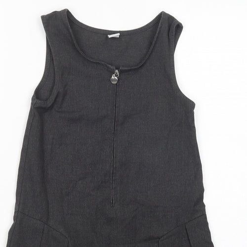 TU Girls Grey  Polyester Pinafore/Dungaree Dress  Size 8 Years  Scoop Neck Zip - School Wear