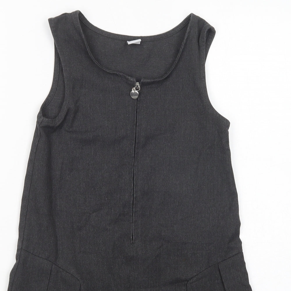 TU Girls Grey  Polyester Pinafore/Dungaree Dress  Size 8 Years  Scoop Neck Zip - School Wear