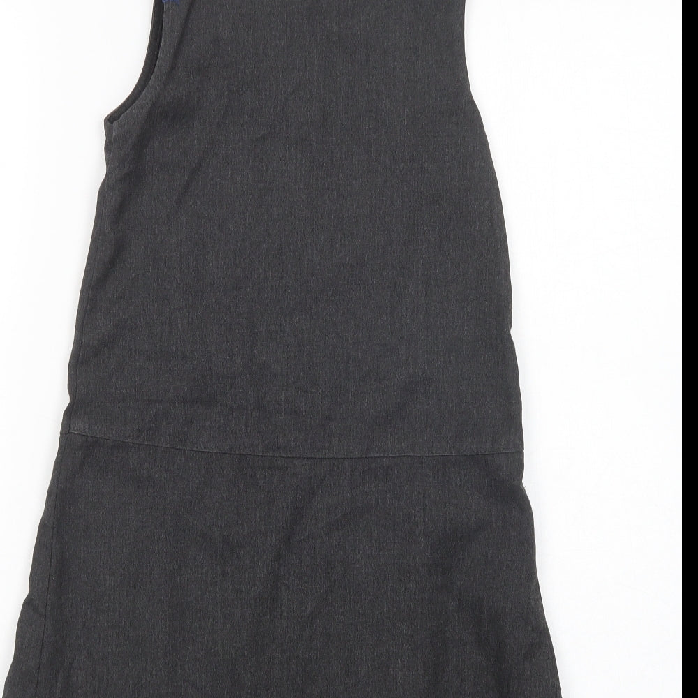TU Girls Grey  Polyester Pinafore/Dungaree Dress  Size 8 Years  Scoop Neck Zip - School Wear
