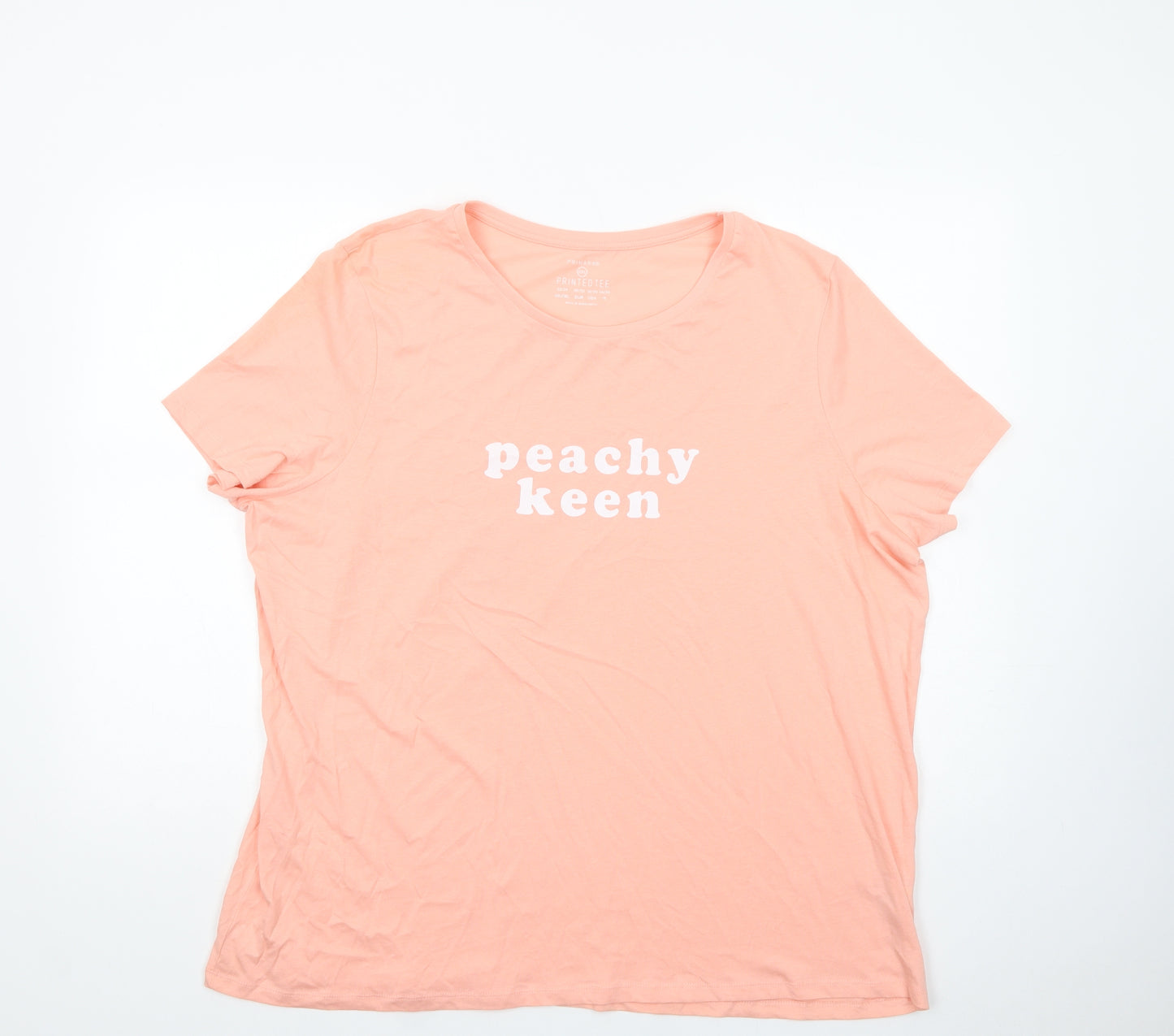 Primark Womens Pink  Cotton Basic T-Shirt Size 2XL Crew Neck - Peachy Keen