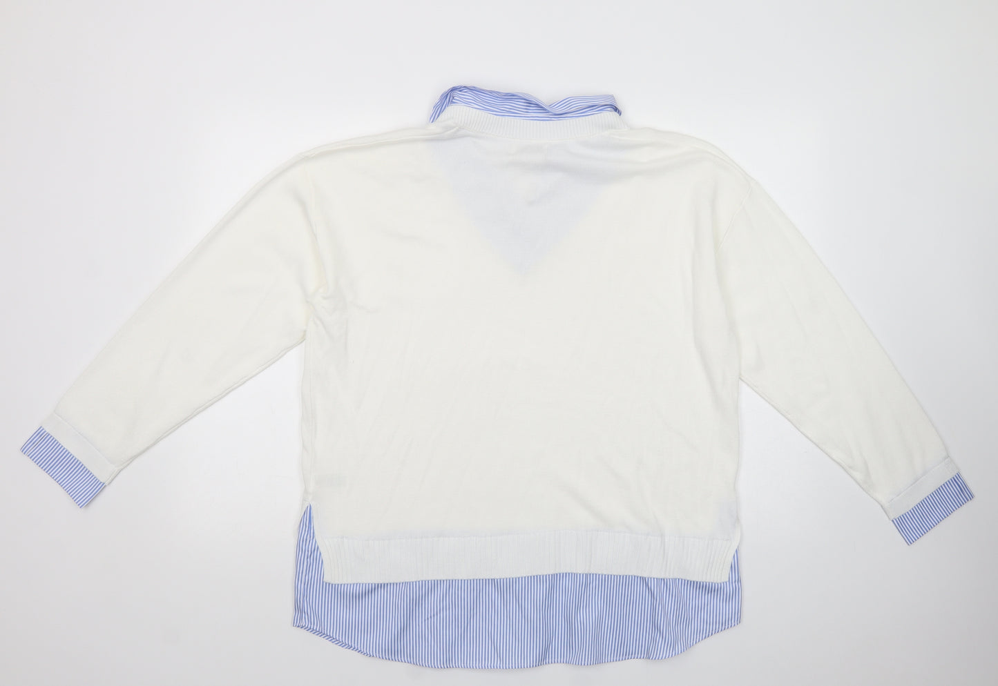 Papaya Womens White Collared Striped Viscose Pullover Jumper Size 16