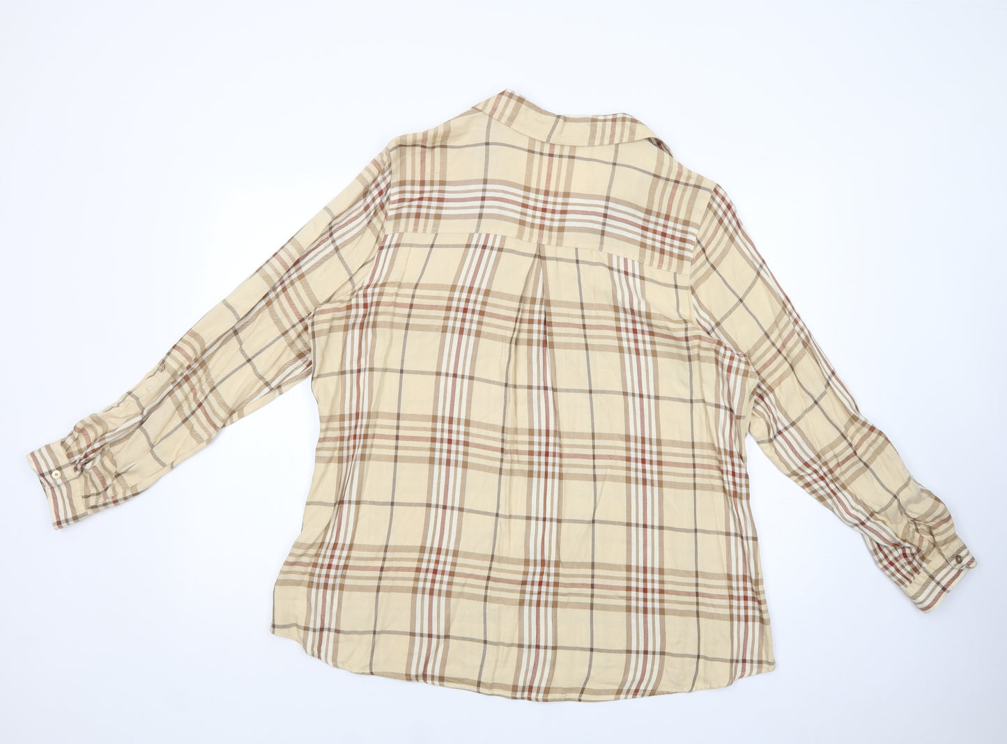 F&F Womens Beige Plaid Viscose Basic Button-Up Size 20 V-Neck
