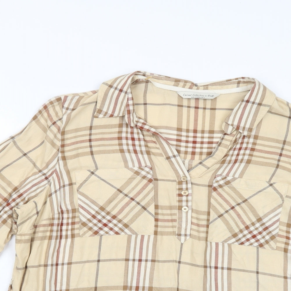 F&F Womens Beige Plaid Viscose Basic Button-Up Size 20 V-Neck