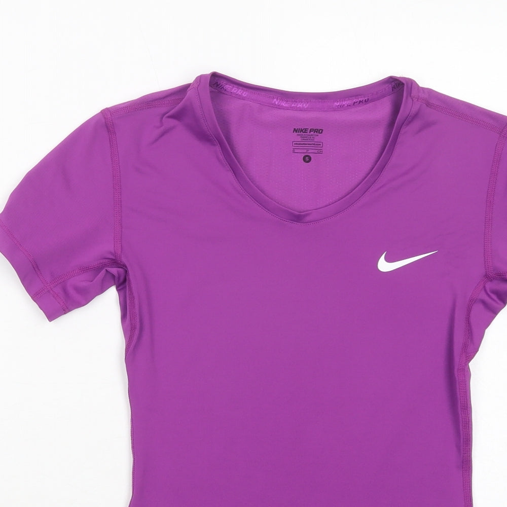 Nike Womens Purple  Polyester Ringer T-Shirt Size S Scoop Neck Pullover