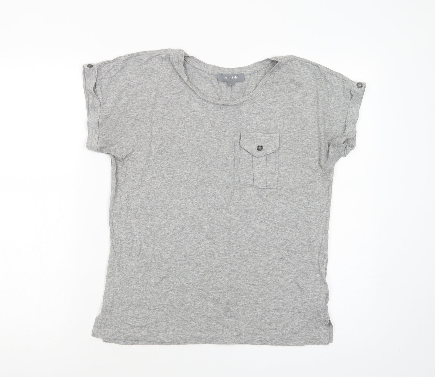 Principles Womens Grey  Viscose Basic T-Shirt Size 8 Crew Neck