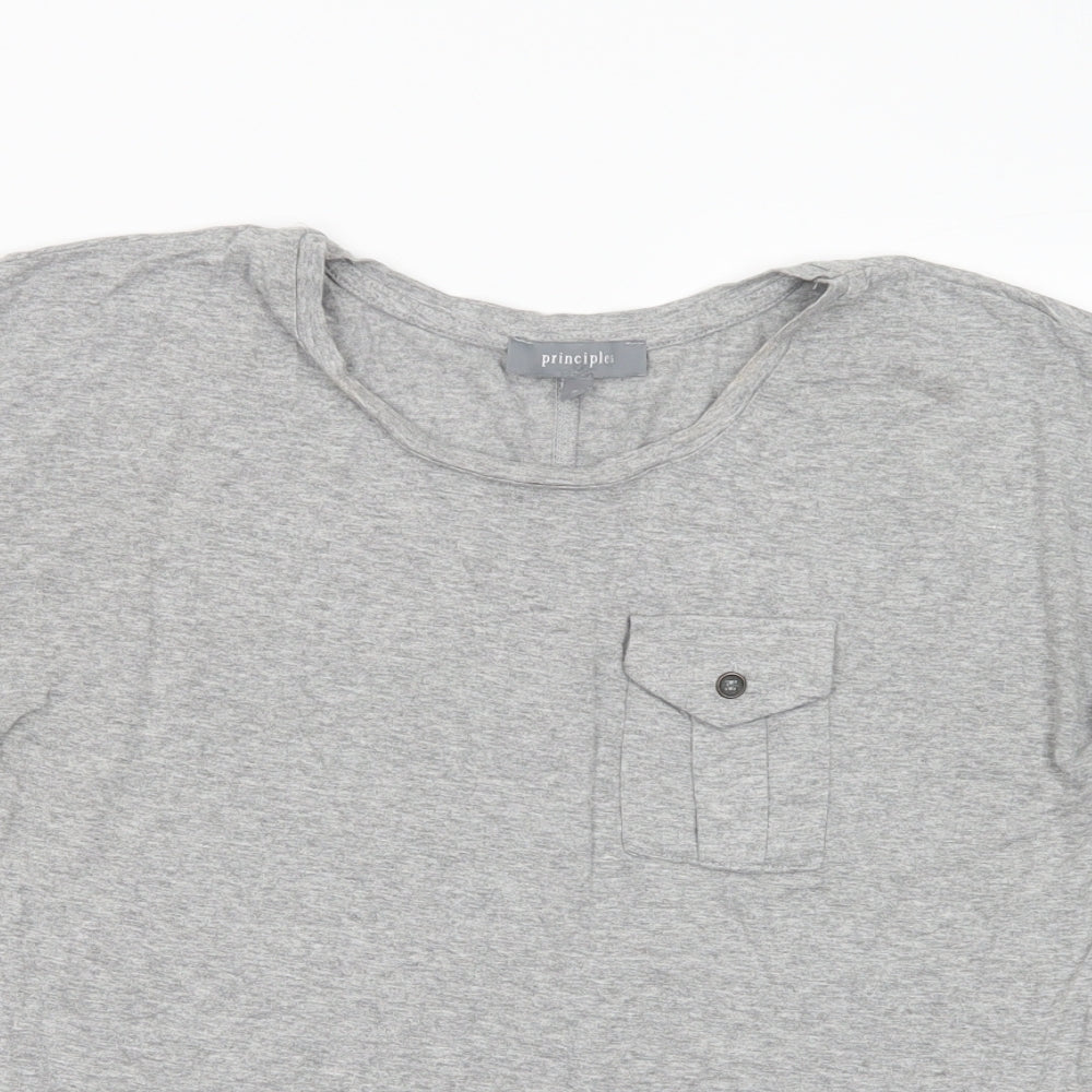 Principles Womens Grey  Viscose Basic T-Shirt Size 8 Crew Neck
