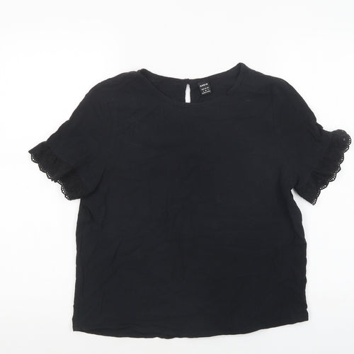 SheIn Womens Black  Cotton Basic Blouse Size S Crew Neck - Lace Detail