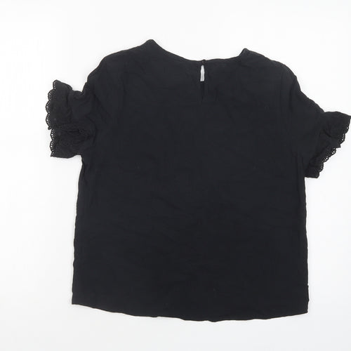 SheIn Womens Black  Cotton Basic Blouse Size S Crew Neck - Lace Detail