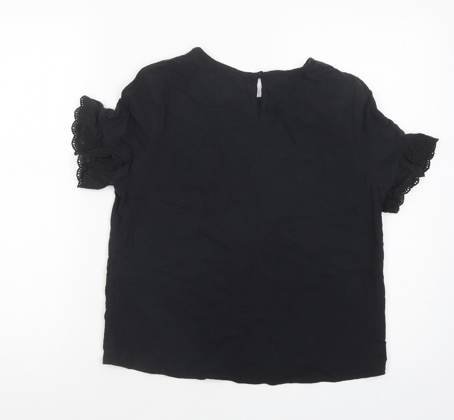 SheIn Womens Black  Cotton Basic Blouse Size S Crew Neck - Lace Detail