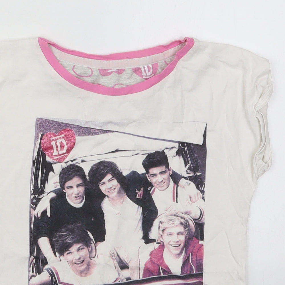 Marks and Spencer Girls White  Cotton Basic T-Shirt Size 7-8 Years Crew Neck Pullover - One Direction