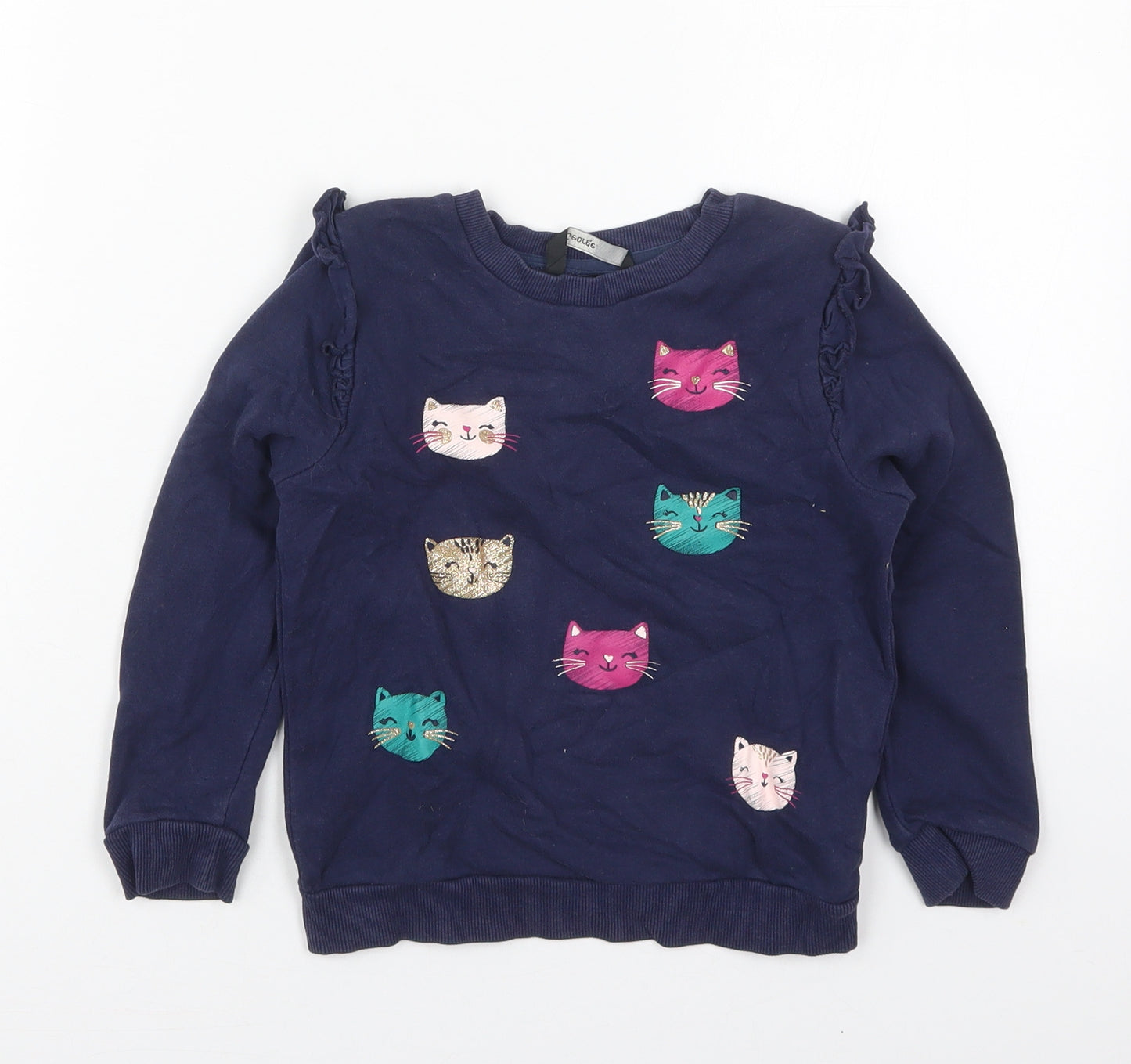 Marks and Spencer Girls Blue  Cotton Pullover Sweatshirt Size 4-5 Years  Pullover - Cats