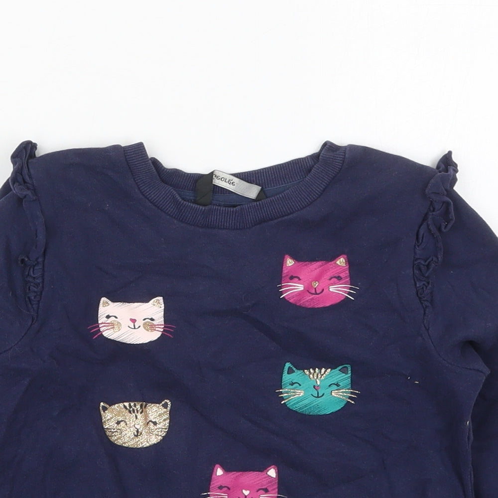 Marks and Spencer Girls Blue  Cotton Pullover Sweatshirt Size 4-5 Years  Pullover - Cats