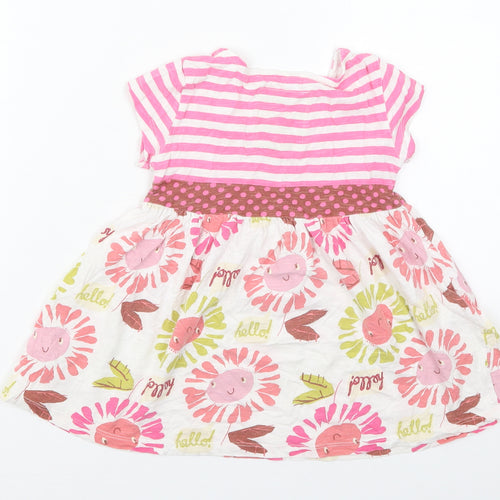 NEXT Girls Pink Striped Cotton Skater Dress  Size 5 Years  Crew Neck Pullover - Hello Flowers