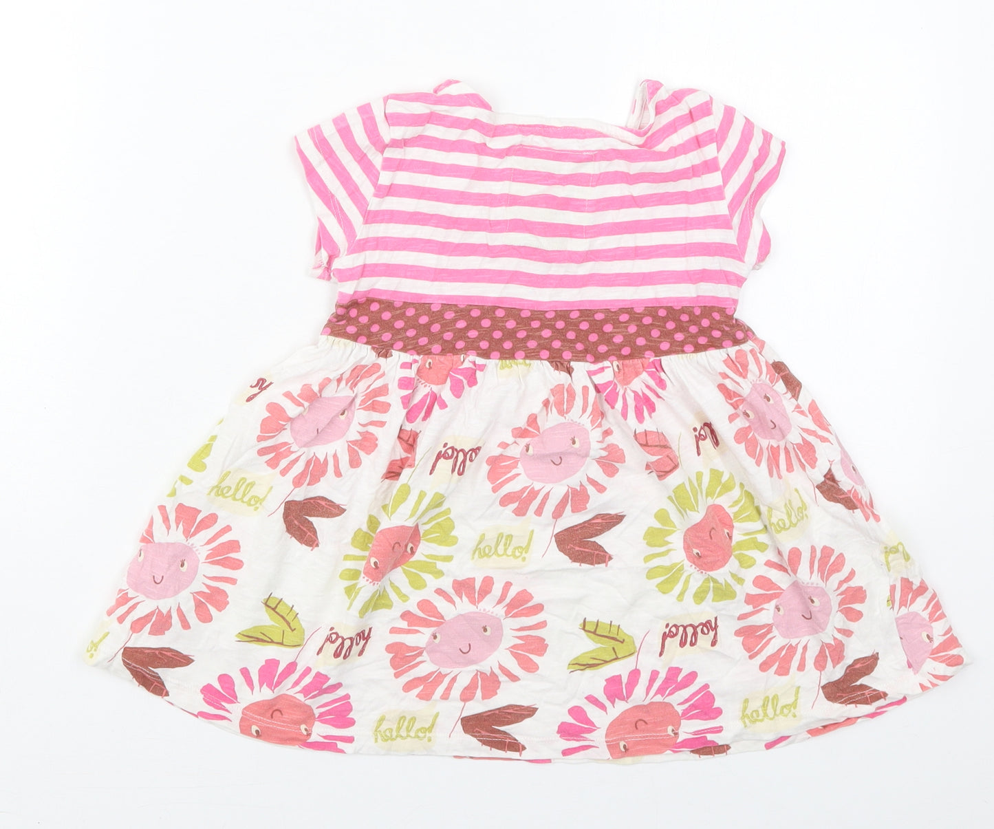 NEXT Girls Pink Striped Cotton Skater Dress  Size 5 Years  Crew Neck Pullover - Hello Flowers