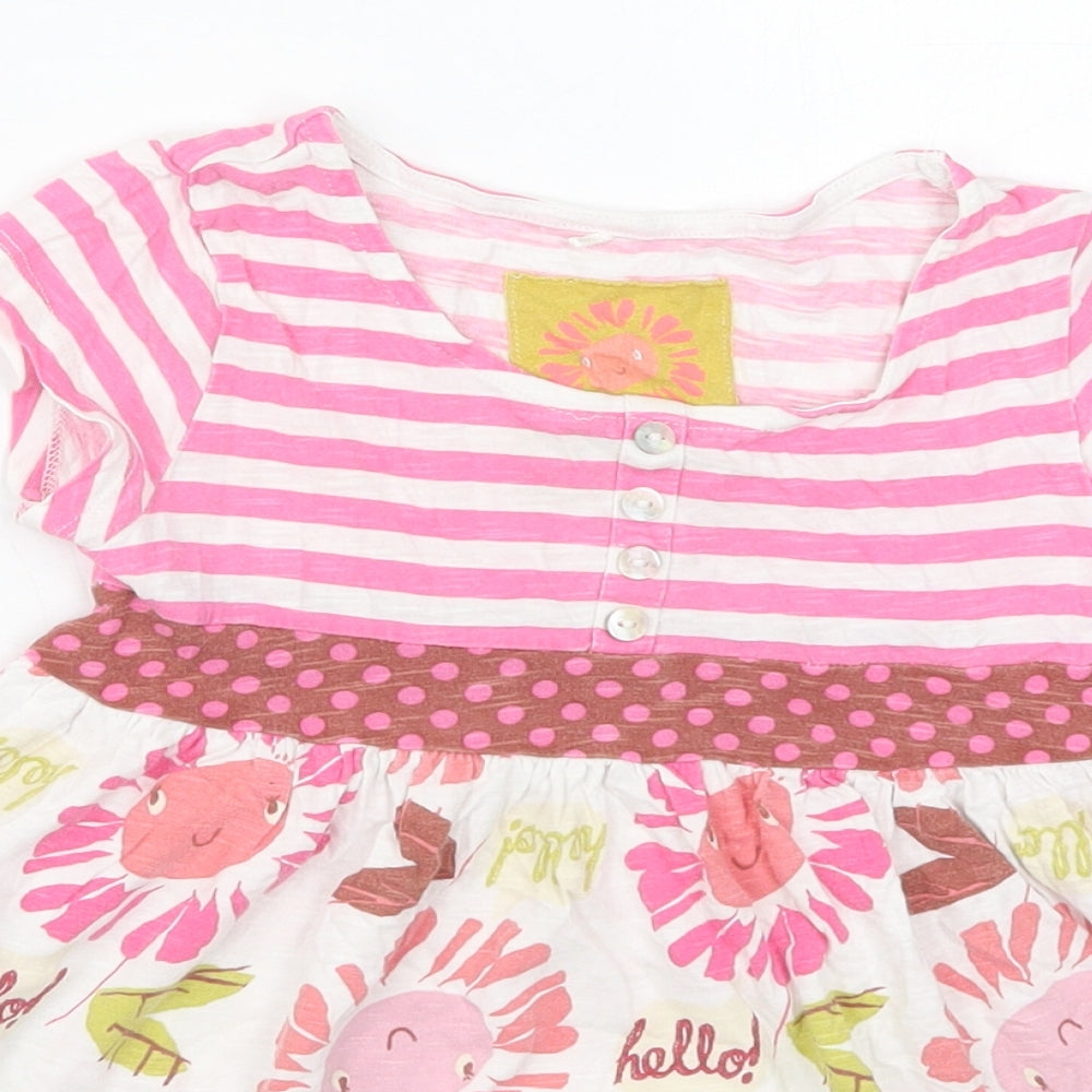 NEXT Girls Pink Striped Cotton Skater Dress  Size 5 Years  Crew Neck Pullover - Hello Flowers